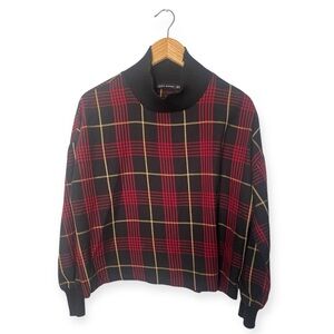 Zara Woman Red‎ Black Plaid Tartan Turtleneck Pullover Sweater​​